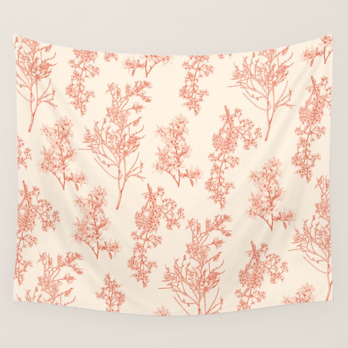 Botanical Cottage Floral Pattern in Orange and Cream Wall Tapestry Gallery Image 4