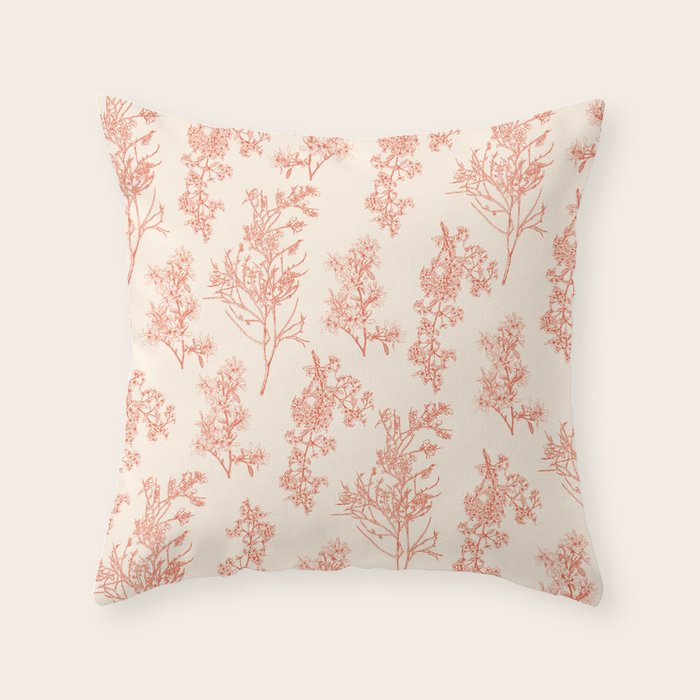 Botanical Cottage Floral Pattern in Orange and Cream Throw Pillow Gallery Image 6
