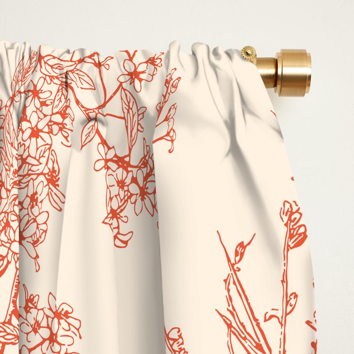 Botanical Cottage Floral Pattern in Orange and Cream Window Curtain Gallery Image 2