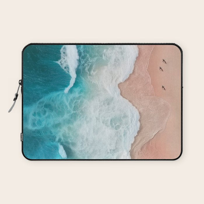 Peach Sand and Blue Sea - Coastal Aerial Photography Laptop Sleeve Gallery Image 1