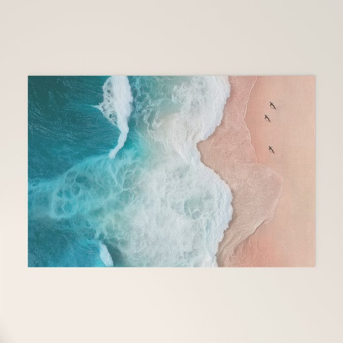 Peach Sand and Blue Sea - Coastal Aerial Photography Welcome Mat Gallery Image 1