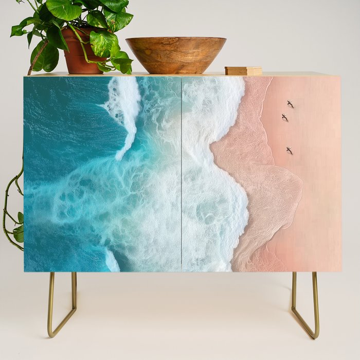Peach Sand and Blue Sea - Coastal Aerial Photography Credenza Gallery Image 1