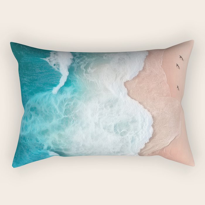 Peach Sand and Blue Sea - Coastal Aerial Photography Rectangular Pillow Gallery Image 1