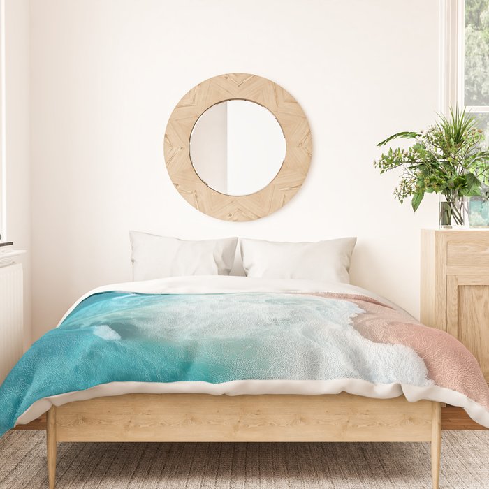 Peach Sand and Blue Sea - Coastal Aerial Photography Duvet Cover Gallery Image 3