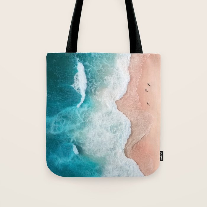 Peach Sand and Blue Sea - Coastal Aerial Photography Tote Bag Gallery Image 1
