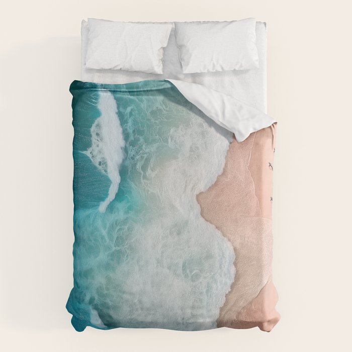Peach Sand and Blue Sea - Coastal Aerial Photography Duvet Cover Gallery Image 6