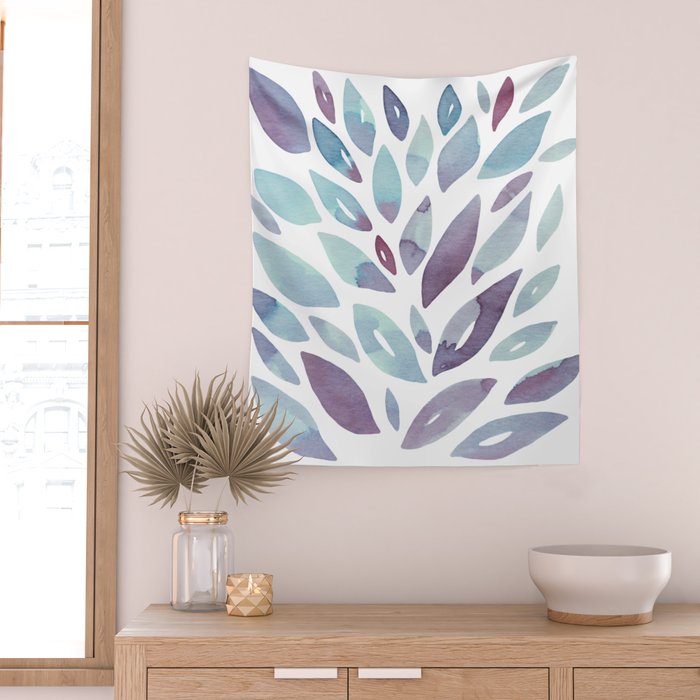 Watercolor floral petals - purple and blue Wall Tapestry Gallery Image 2