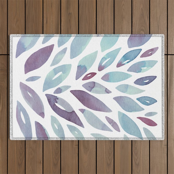 Watercolor floral petals - purple and blue Outdoor Rug