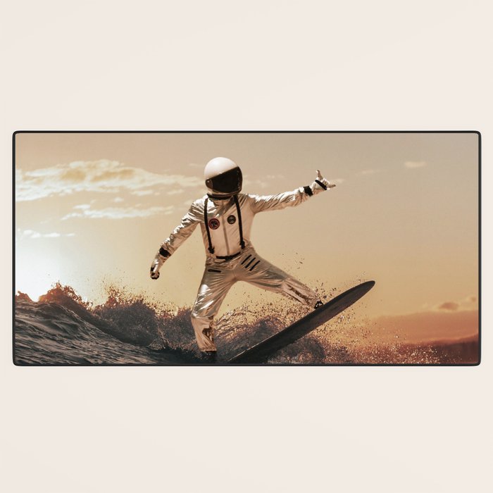 Space Surfer - Futuristic Surf Photo Art Print - Astronaut Riding a Wave Desk Mat Gallery Image 3