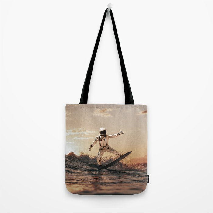 Space Surfer - Futuristic Surf Photo Art Print - Astronaut Riding a Wave Tote Bag Gallery Image 2