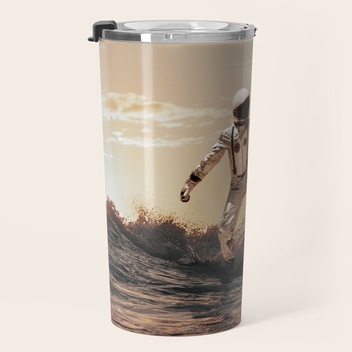 Space Surfer - Futuristic Surf Photo Art Print - Astronaut Riding a Wave Travel Mug Gallery Image 3