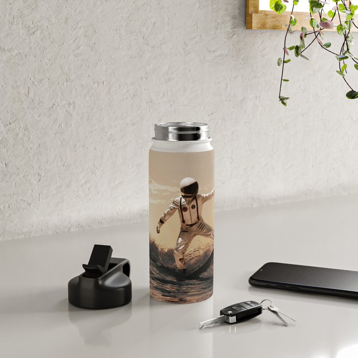 Space Surfer - Futuristic Surf Photo Art Print - Astronaut Riding a Wave Water Bottle Gallery Image 4