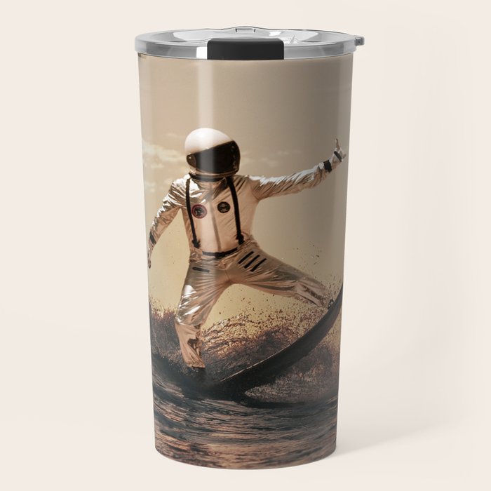 Space Surfer - Futuristic Surf Photo Art Print - Astronaut Riding a Wave Travel Mug Gallery Image 1