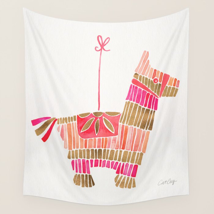 Mexican Donkey PinÌata - Pink & Rose Gold Palette Wall Tapestry Gallery Image 4