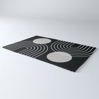 Mid Century Modern Geometric 109 in Black and White (Rainbow and Sun Abstraction) Rug Gallery Image 3