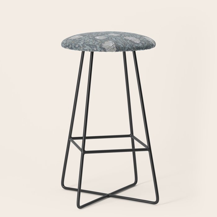 William Morris Vintage Pimpernel Blue Charcoal Silver Grey Stool Gallery Image 1