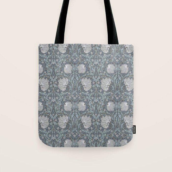 William Morris Vintage Pimpernel Blue Charcoal Silver Grey Tote Bag Gallery Image 1