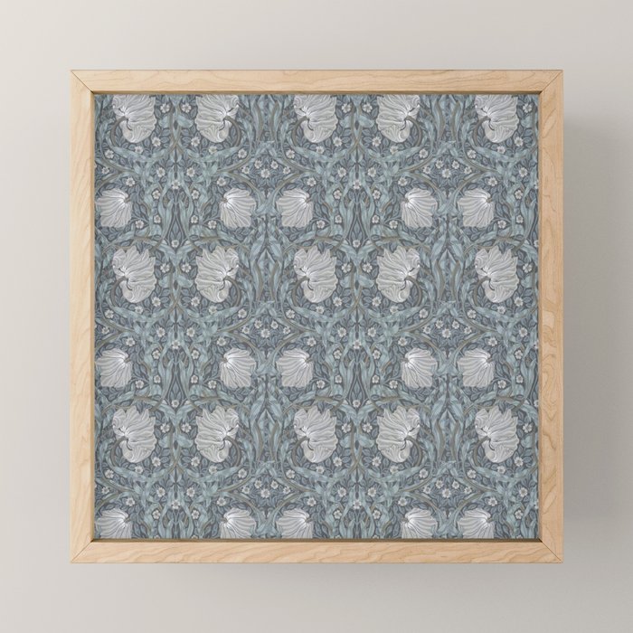 William Morris Vintage Pimpernel Blue Charcoal Silver Grey Mini Art Print Gallery Image 1