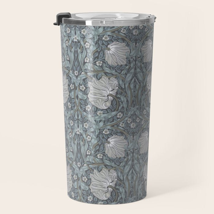 William Morris Vintage Pimpernel Blue Charcoal Silver Grey Travel Mug Gallery Image 3