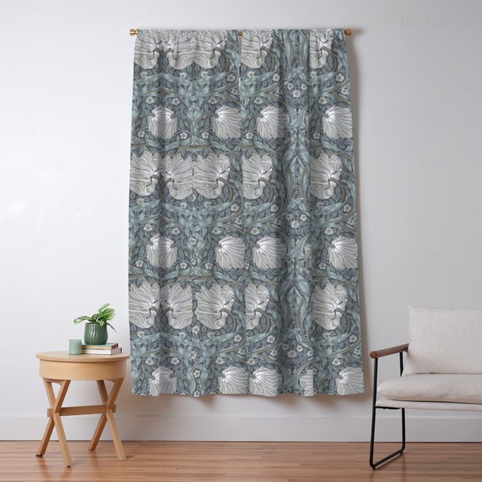 William Morris Vintage Pimpernel Blue Charcoal Silver Grey Window Curtain Gallery Image 5