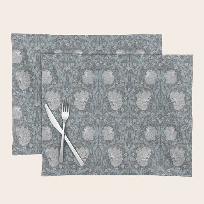 William Morris Vintage Pimpernel Blue Charcoal Silver Grey Placemat Gallery Image 1