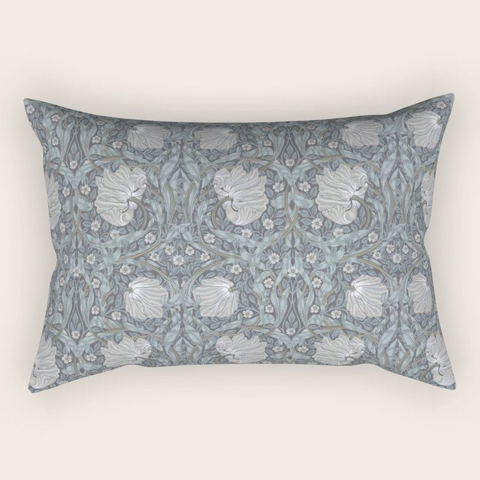 William Morris Vintage Pimpernel Blue Charcoal Silver Grey Rectangular Pillow Gallery Image 1
