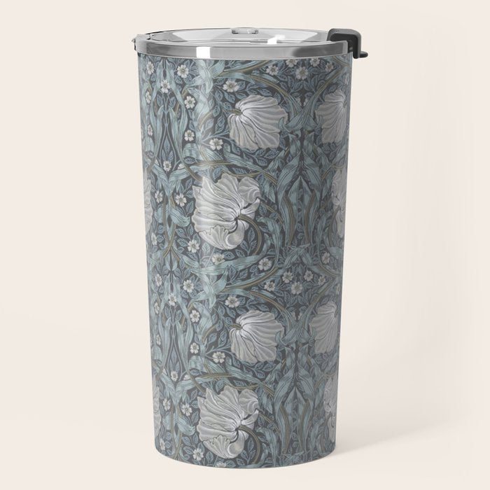 William Morris Vintage Pimpernel Blue Charcoal Silver Grey Travel Mug Gallery Image 2
