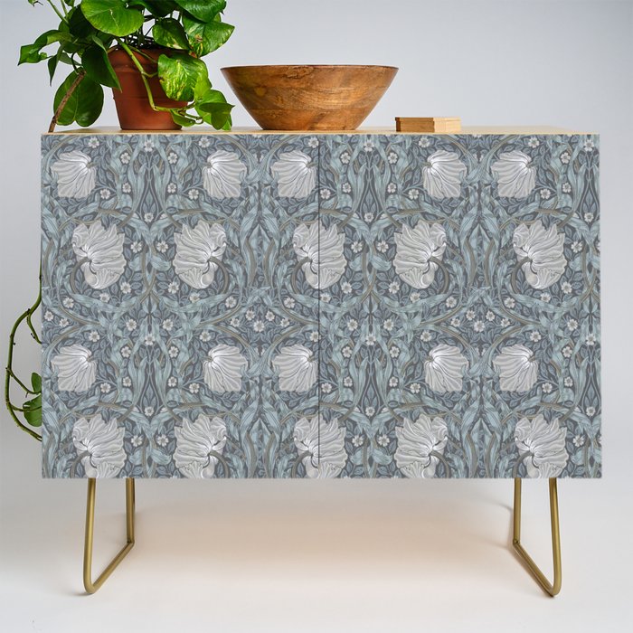 William Morris Vintage Pimpernel Blue Charcoal Silver Grey Credenza Gallery Image 1