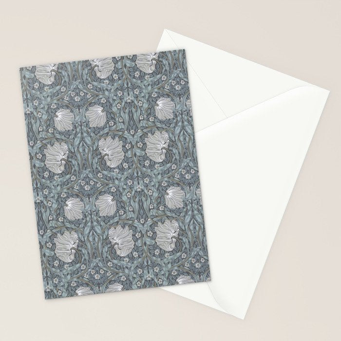 William Morris Vintage Pimpernel Blue Charcoal Silver Grey Stationery Card Gallery Image 2