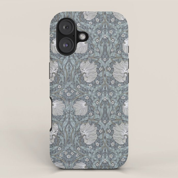 William Morris Vintage Pimpernel Blue Charcoal Silver Grey iPhone Case Gallery Image 1