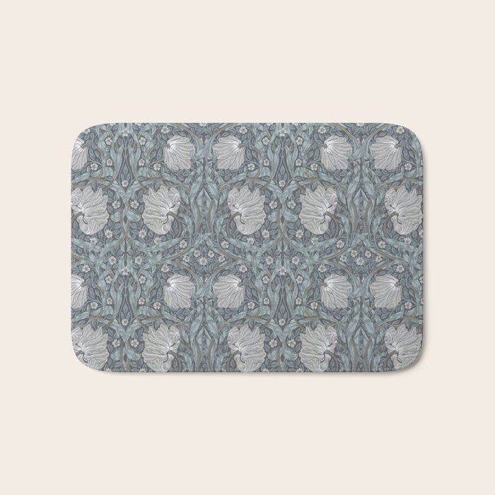 William Morris Vintage Pimpernel Blue Charcoal Silver Grey Bath Mat Gallery Image 1