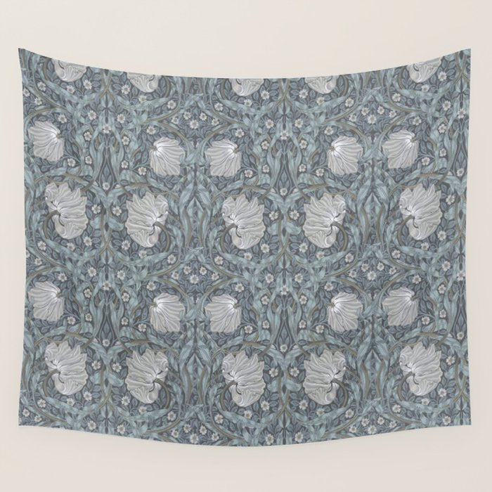 William Morris Vintage Pimpernel Blue Charcoal Silver Grey Wall Tapestry Gallery Image 1