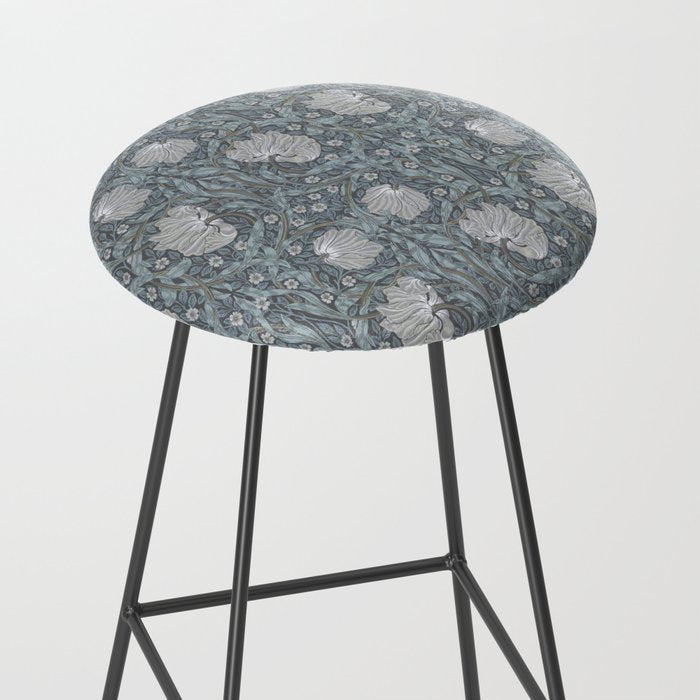 William Morris Vintage Pimpernel Blue Charcoal Silver Grey Stool Gallery Image 2