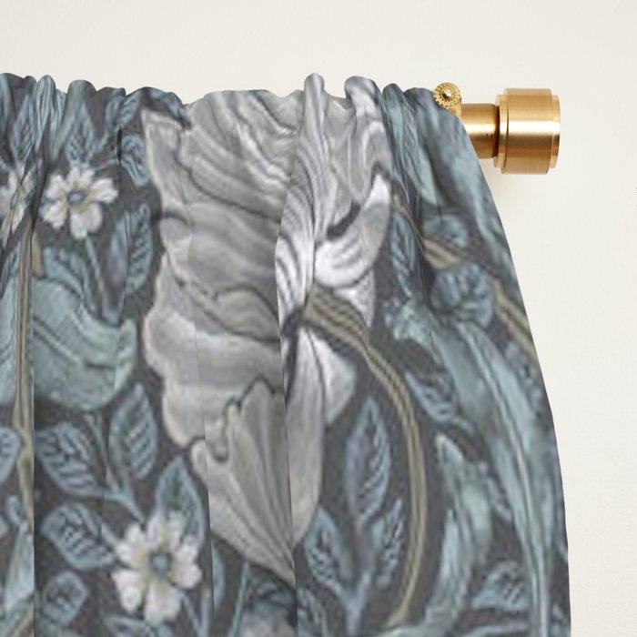 William Morris Vintage Pimpernel Blue Charcoal Silver Grey Window Curtain Gallery Image 2