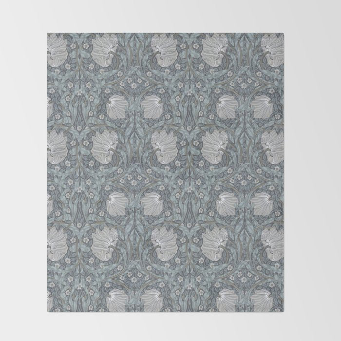 William Morris Vintage Pimpernel Blue Charcoal Silver Grey Throw Blanket Gallery Image 2