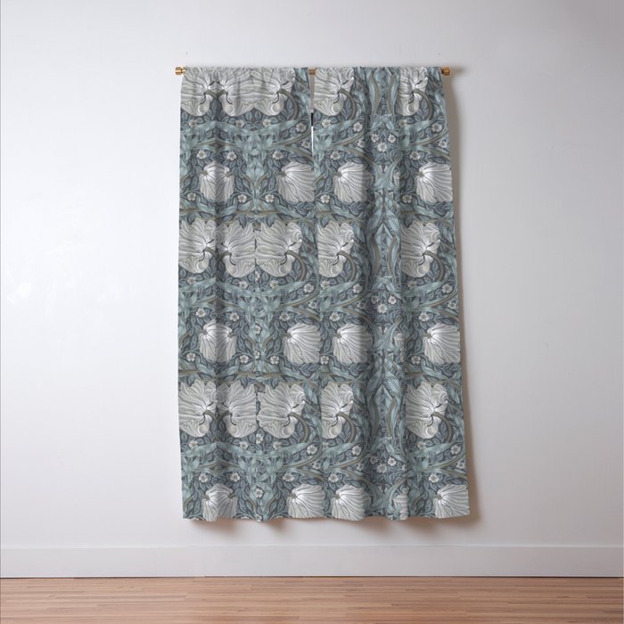 William Morris Vintage Pimpernel Blue Charcoal Silver Grey Window Curtain Gallery Image 3