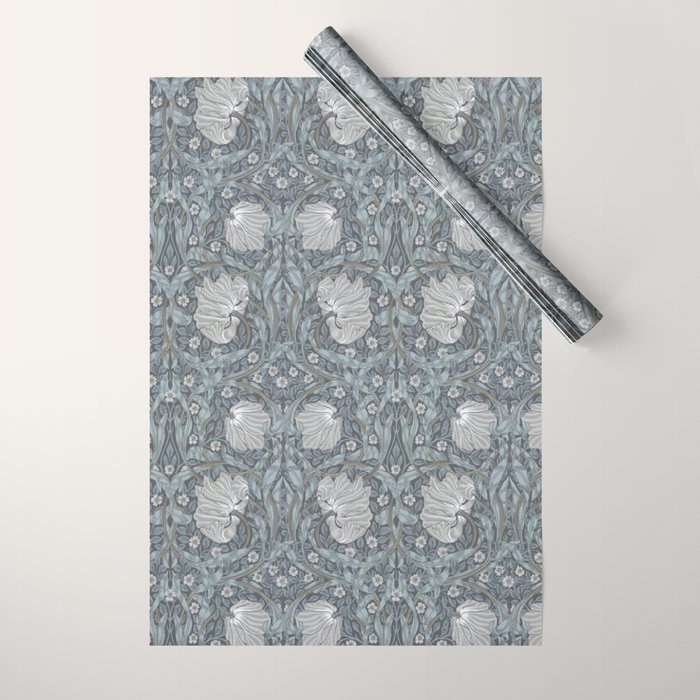 William Morris Vintage Pimpernel Blue Charcoal Silver Grey Wrapping Paper Gallery Image 1