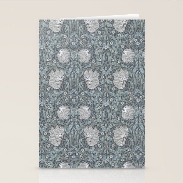 William Morris Vintage Pimpernel Blue Charcoal Silver Grey Stationery Card Gallery Image 2