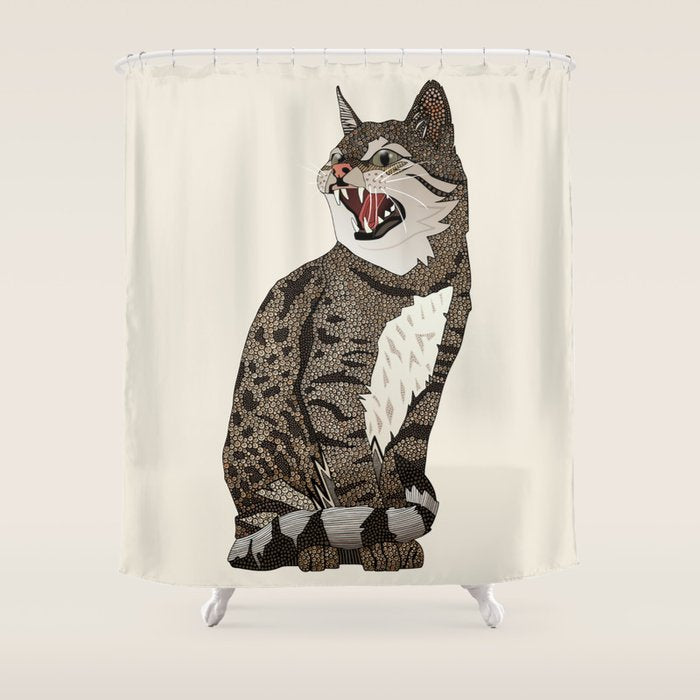 Indian desert cat off white Shower Curtain Gallery Image 1