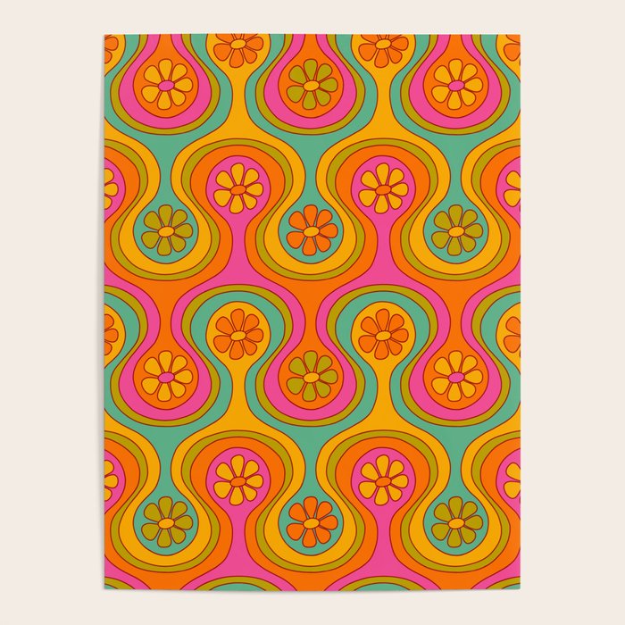 Groovy 60s Midcentury Modern Flower Pattern Poster Gallery Image 4