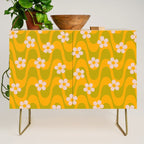 Groovy Yellow Green Flower Power Credenza Gallery Image 1