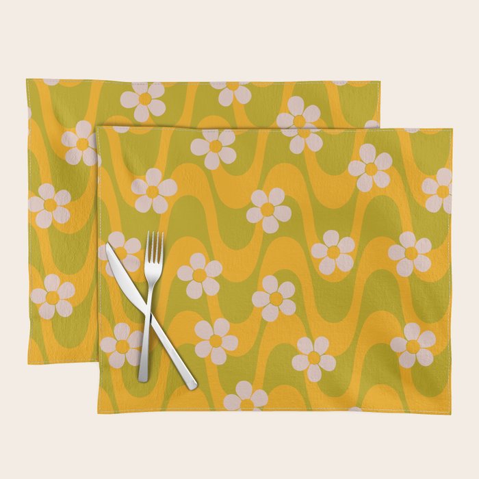 Groovy Yellow Green Flower Power Placemat Gallery Image 1