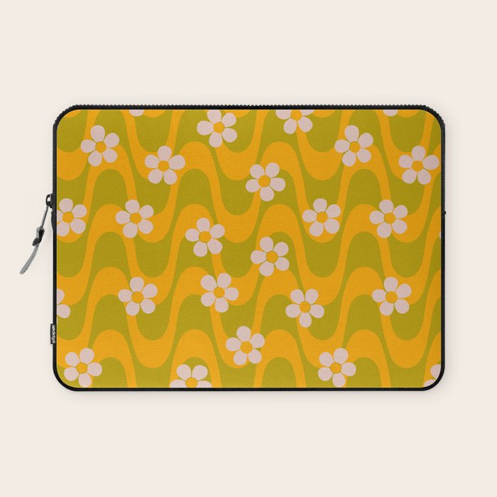 Groovy Yellow Green Flower Power Laptop Sleeve Gallery Image 1