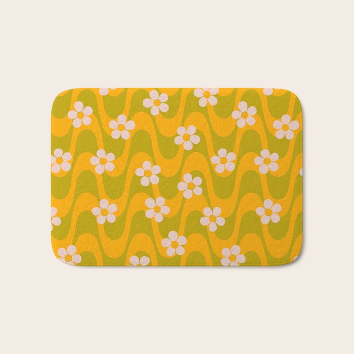 Groovy Yellow Green Flower Power Bath Mat Gallery Image 1