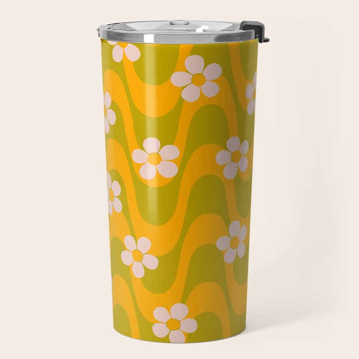 Groovy Yellow Green Flower Power Travel Mug Gallery Image 2