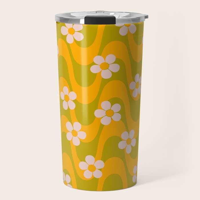 Groovy Yellow Green Flower Power Travel Mug Gallery Image 1