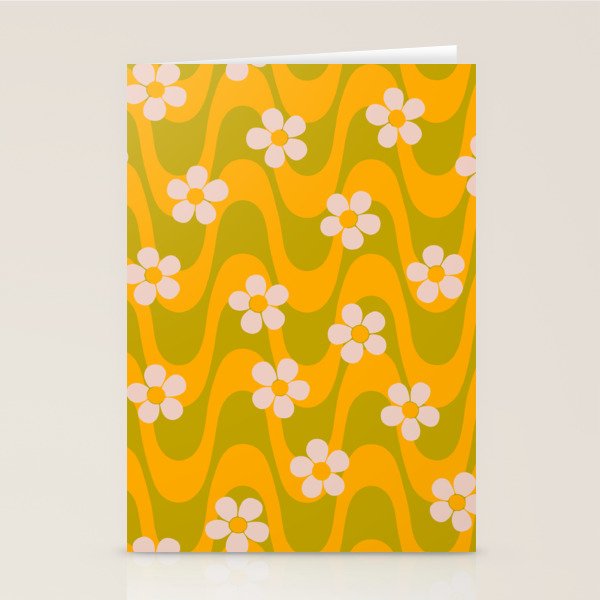 Groovy Yellow Green Flower Power Stationery Card Gallery Image 2