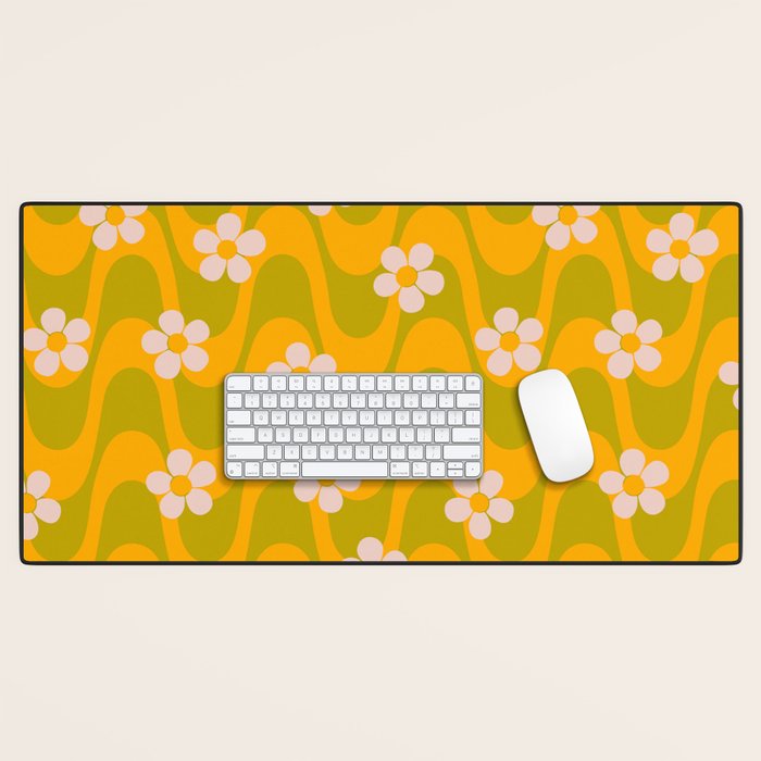 Groovy Yellow Green Flower Power Desk Mat Gallery Image 1