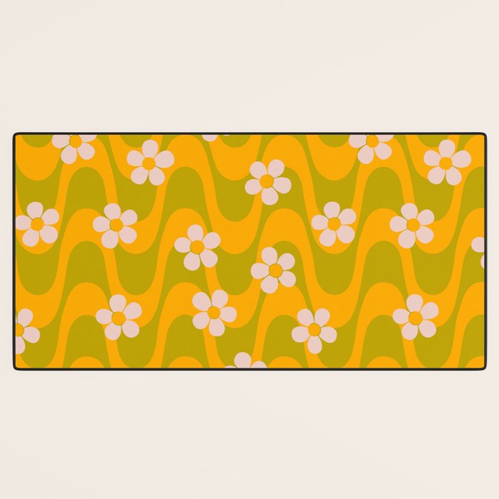 Groovy Yellow Green Flower Power Desk Mat Gallery Image 3