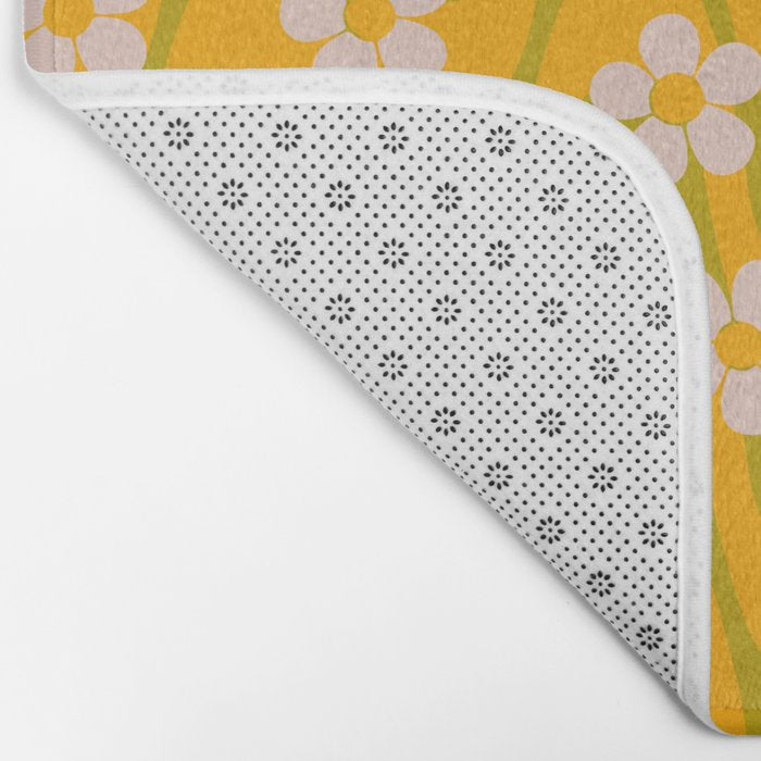 Groovy Yellow Green Flower Power Bath Mat Gallery Image 2